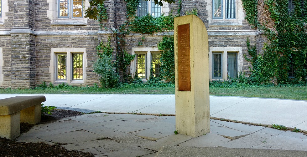 Gary Lautens monument behind University Hall