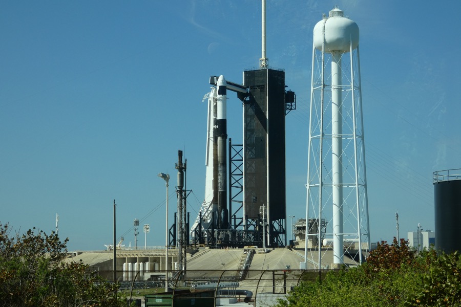 The SpaceX Falcon 9 on a launchpad at the Kennedy Space Center