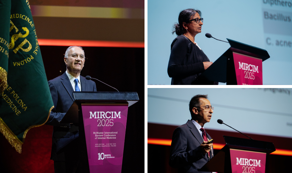 A grid of three photos, each showing a speaker at a podium.