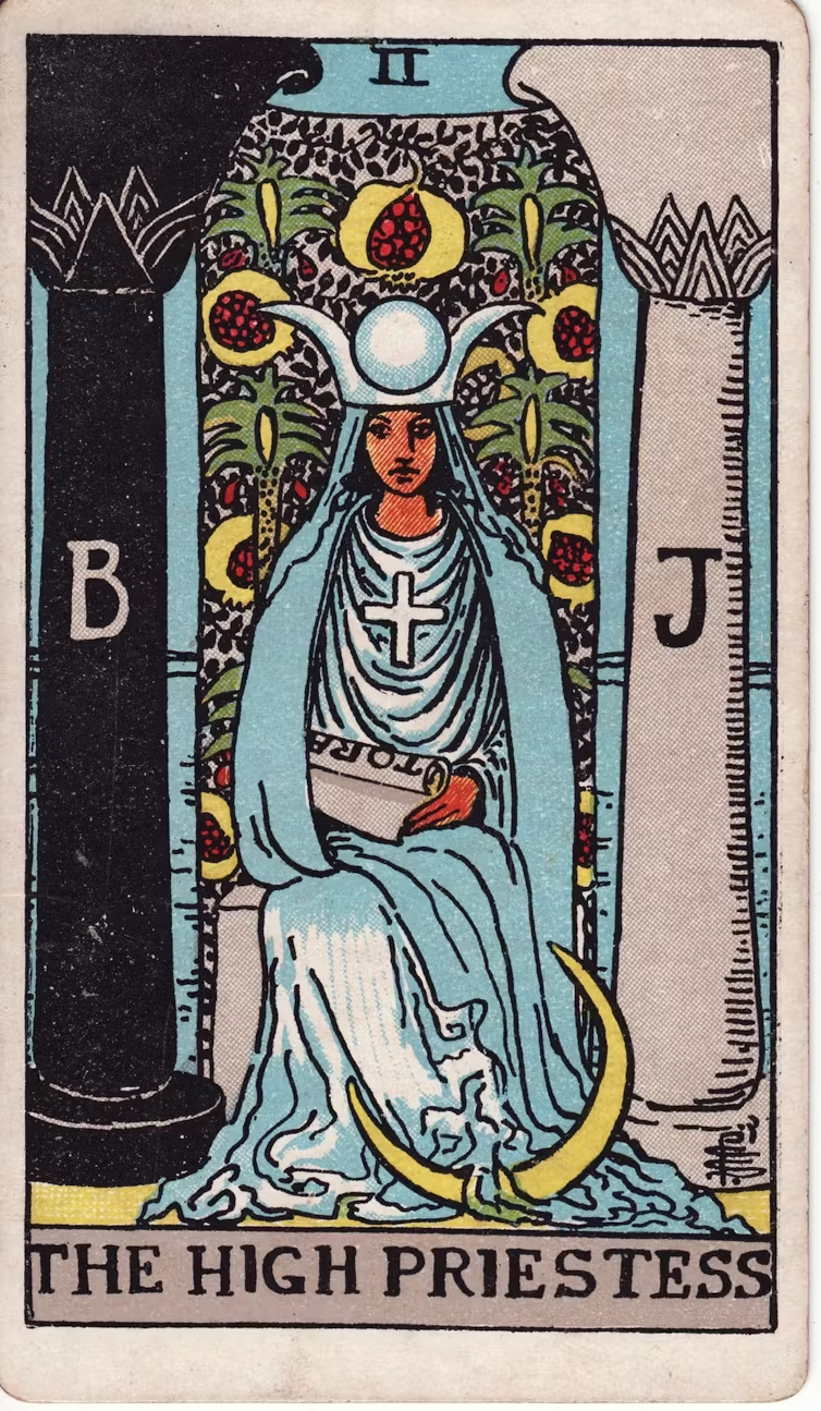 a drawing of a woman in blue robes