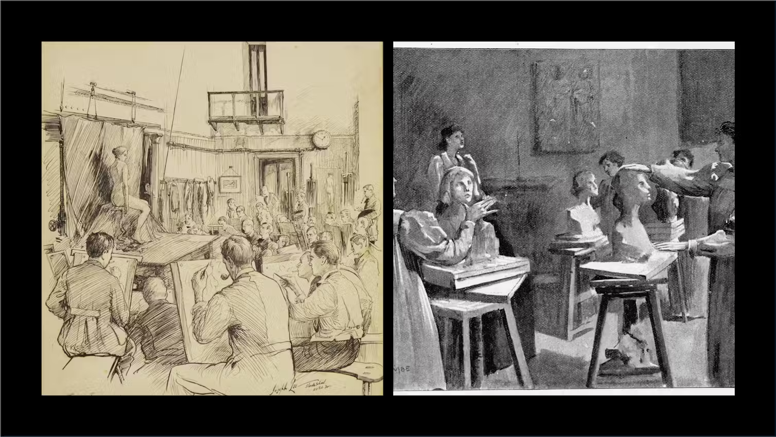 Sketches of an art class.