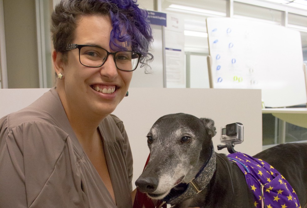 With the help of the Lewis and Ruth Sherman Centre for Digital Scholarship, PhD student Melissa Marie (emmy) Legge, pictured here with therapy dog Boom, has built an electronic sensor package to help better understand the experiences of therapy dogs.