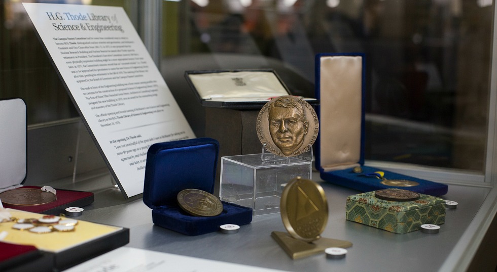 Medals awarded to former McMaster President Henry G. Thode (1910-1997) are part of a special exhibit on display in Thode Library that sheds light on the extraordinary accomplishments of one of Canada’s most celebrated scientists.