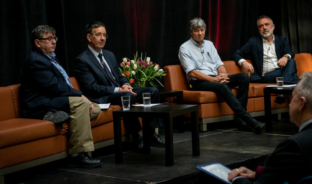 From left: David Hogan, Tom Kirkwood, James Nazroo and Nicola Palmarini talk about the importance of supporting and connecting aging adults in a Smart City.