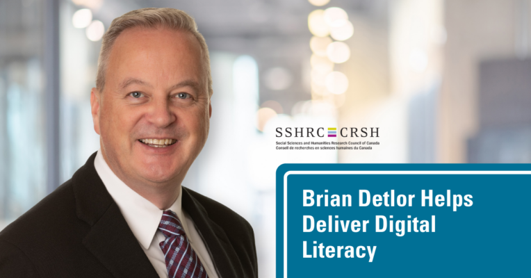 Brian Detlor, DeGroote professor in a suit and tie with graphic text reading 