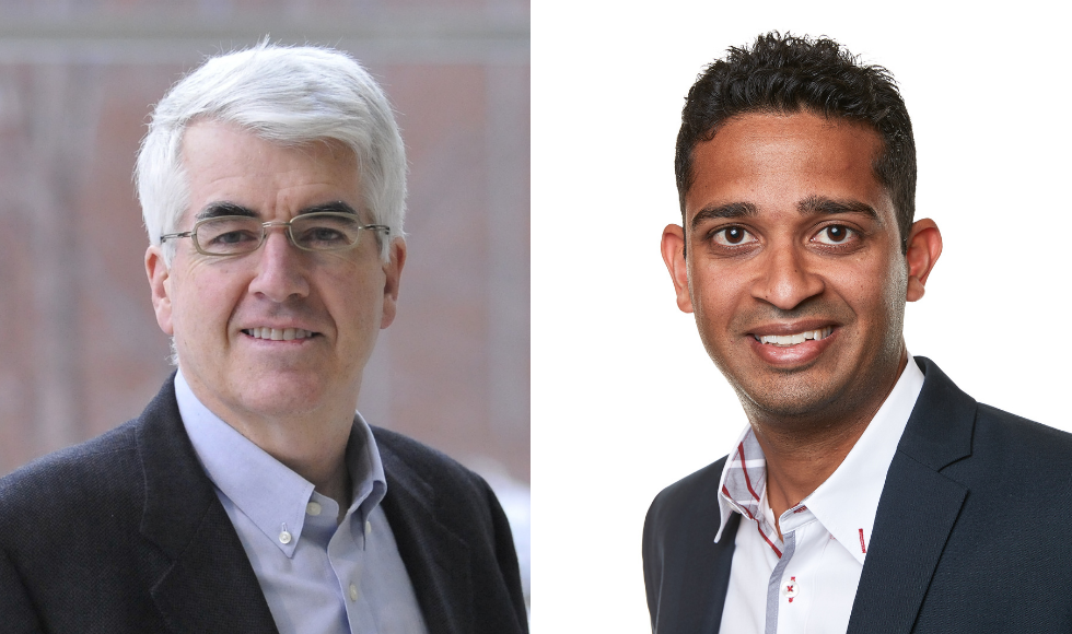Two headshots side-by-side. On the left is a picture of Clive Kearon. On the right is Sameer Parpia.
