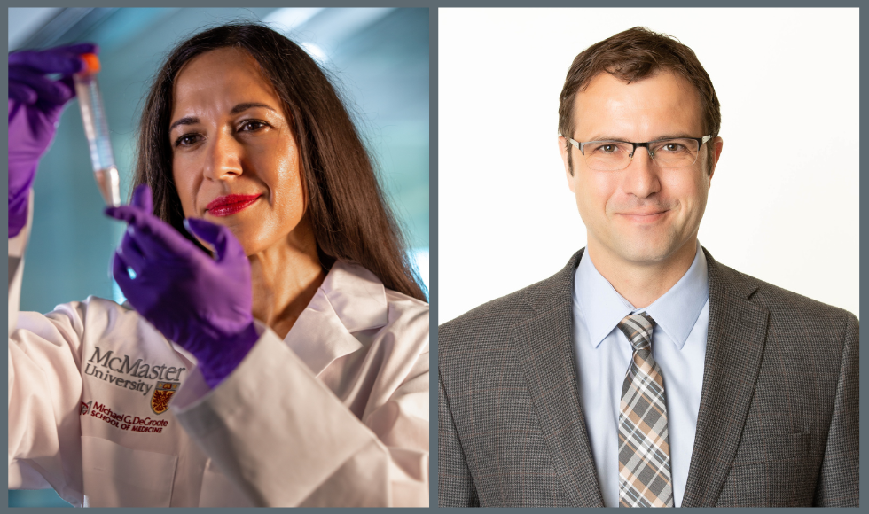 A collage of headshots of Sheila Singh in a lab coat and Jakob Magolan in a suit