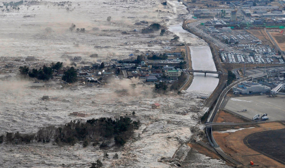 Aerial image of the tsunami in Japan in 2011