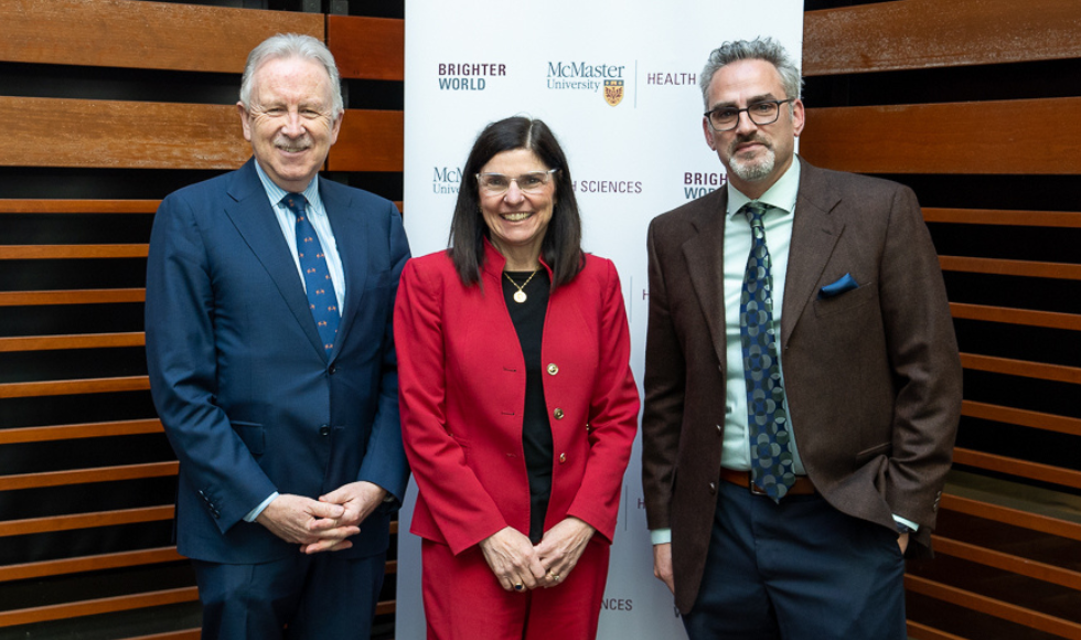 Three people standing against a Health Sciences banner: Left to right, it's Paul O'Byrne, Filomena Tassi and Anthony Levinson.