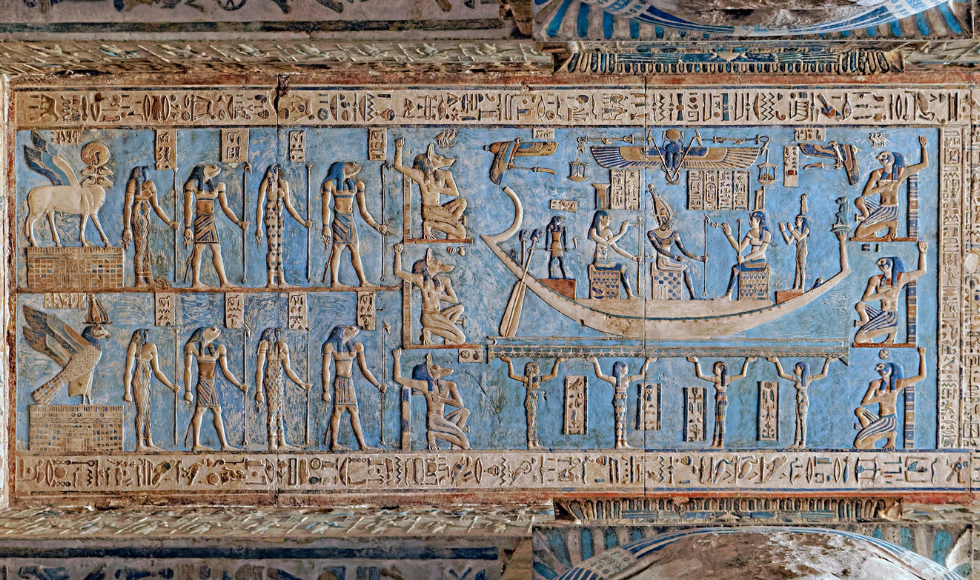 The astronomical ceiling at the Dendera temple in Egypt.