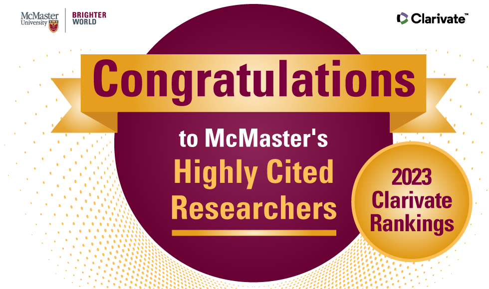 A graphic that reads, ‘Congratulations to McMaster’s Highly Cited Researchers - 2023 Clarivate Rankings.’