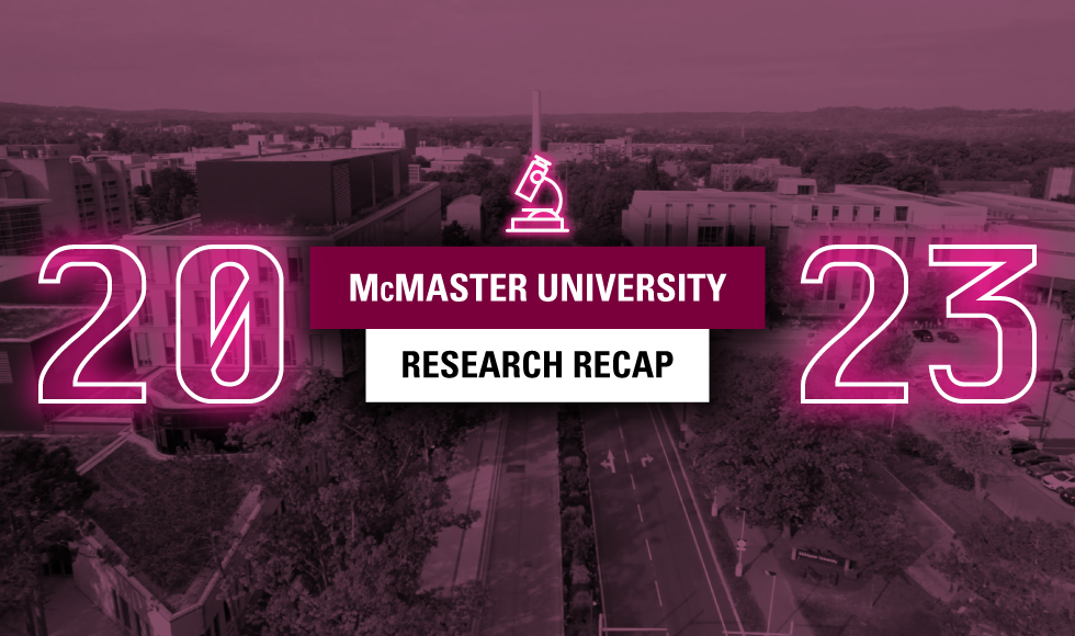 purple graphic that says McMaster University Research recap 2023.
