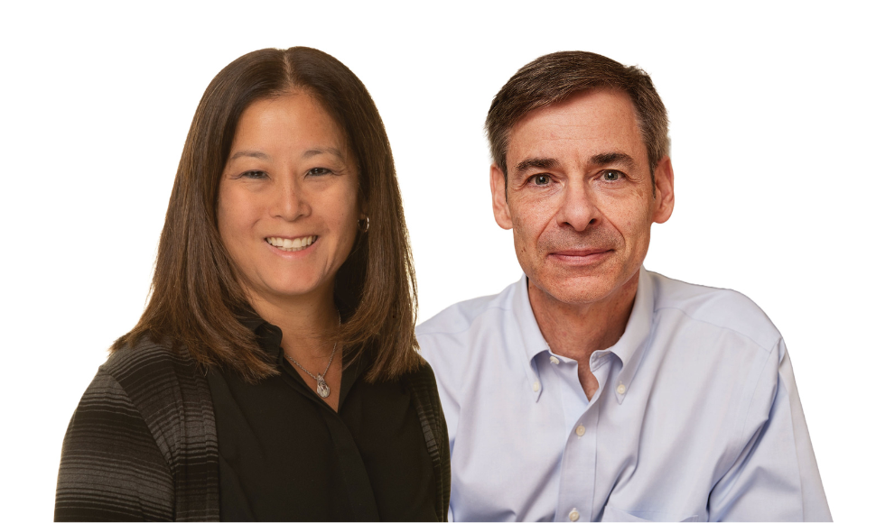 Headshots of Deborah Yamamura and Mark Loeb on a white background
